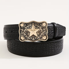 Men's Casual Business Star Pattern Belt Adjustable Decorative Belt