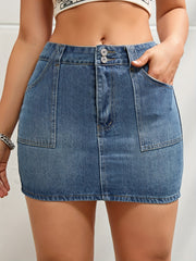 High Waist A-Line Denim Skirt with Pockets