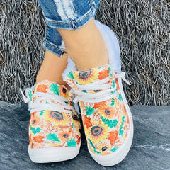 Women's Winter Sunflower Floral Pattern Warm Sneakers Ankle Boots