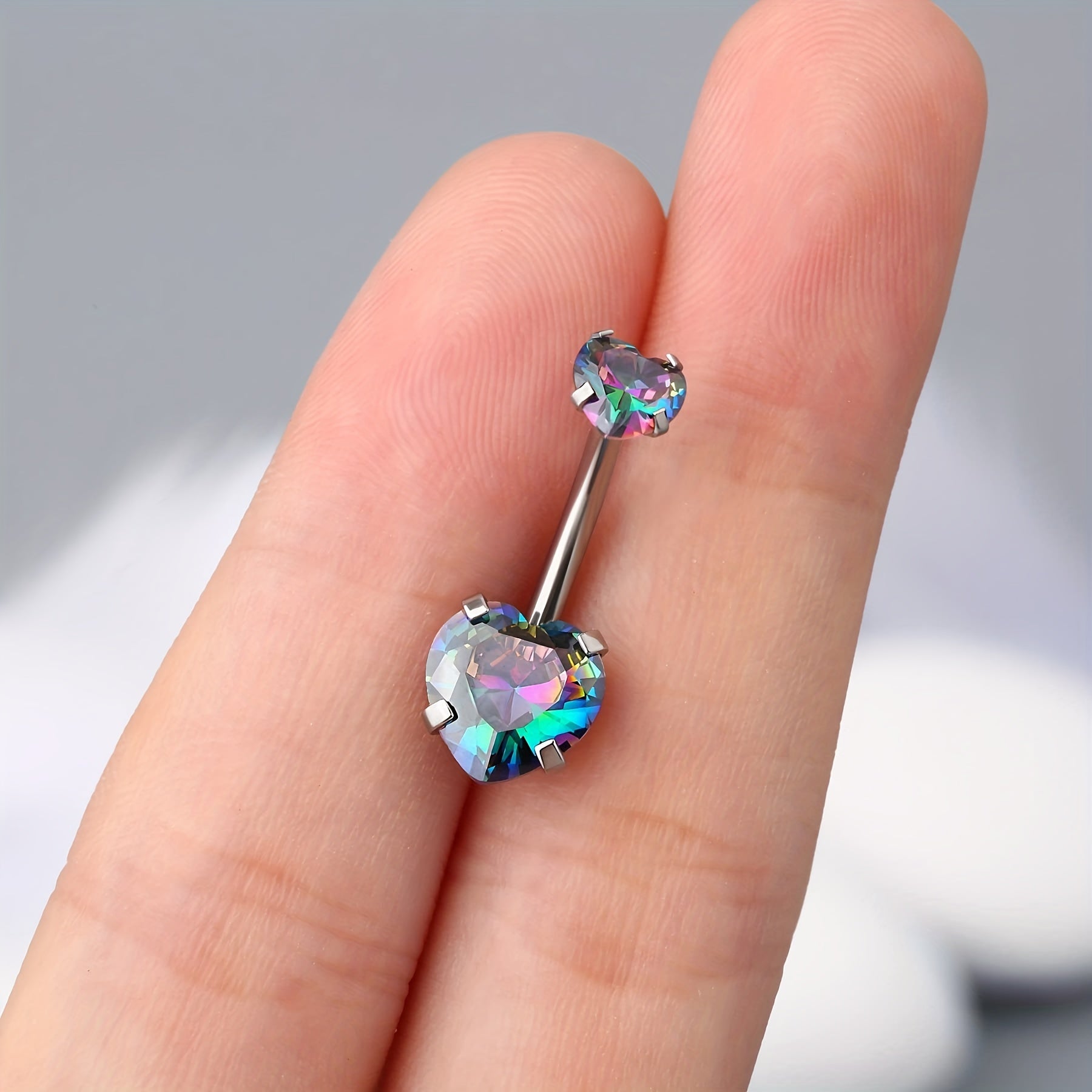 Colorful Zircon Belly Button Ring Stainless Steel Piercing Jewelry