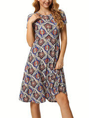 Paisley Print Dress Casual Short Sleeve Summer Dress