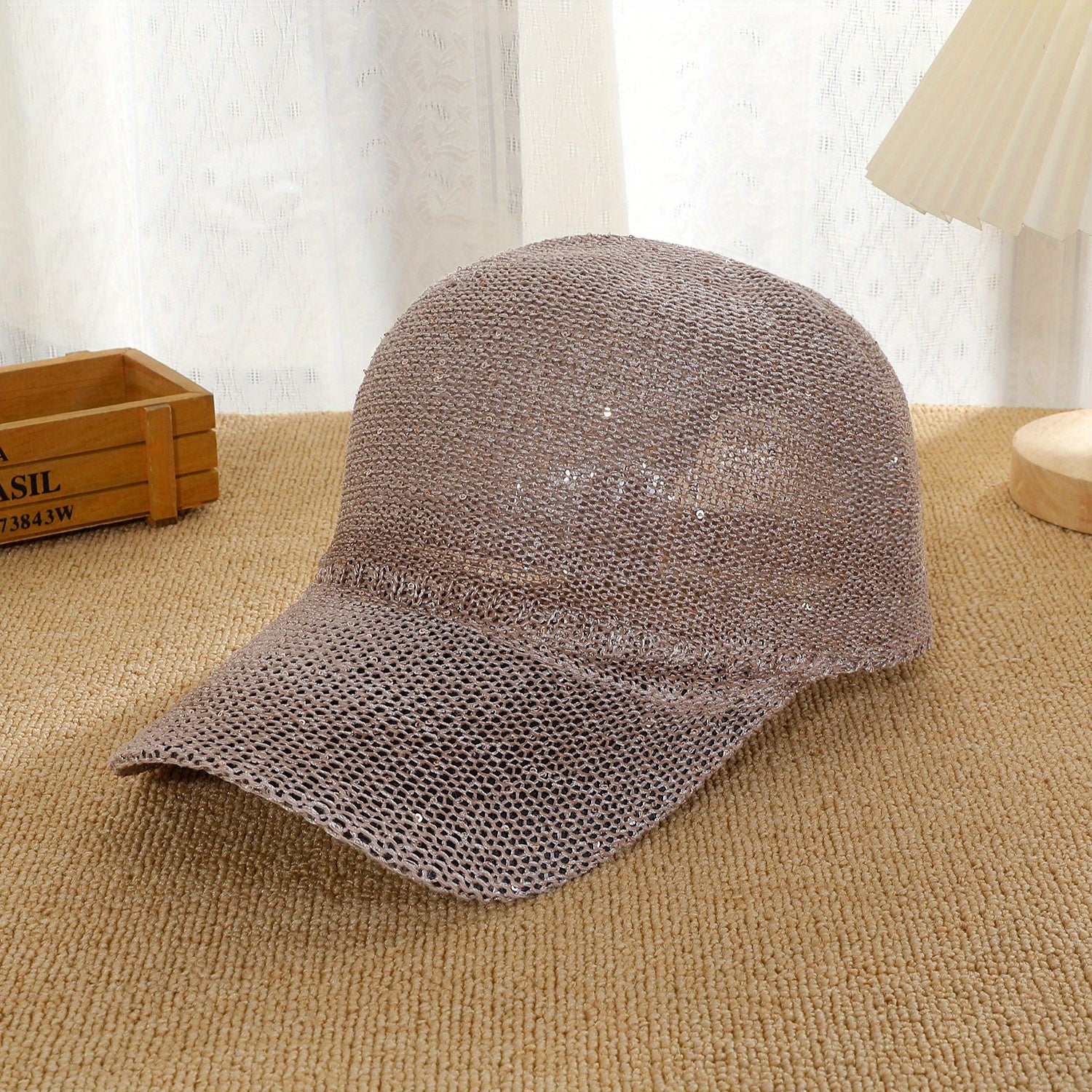 Glitter Shinny Knitted Baseball Cap Solid Hollow Breathable Dad Hat