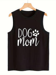 Paw & Letter Print Sleeveless Sports Vest Round Neck