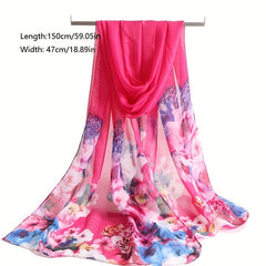 Butterfly Print Silk Scarf Vintage Tie Dye Flower Hijab