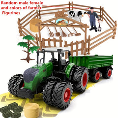 Big Tractor Toy Farm Animals Set with Truck and Trailer, Fence, Farmer, Tools