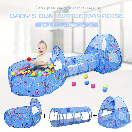 Kids Cartoon Ocean 3-in-1 Tent Game House Indoor Baby Foldable Tent Toy House