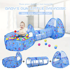 Kids Cartoon Ocean 3-in-1 Tent Game House Indoor Baby Foldable Tent Toy House