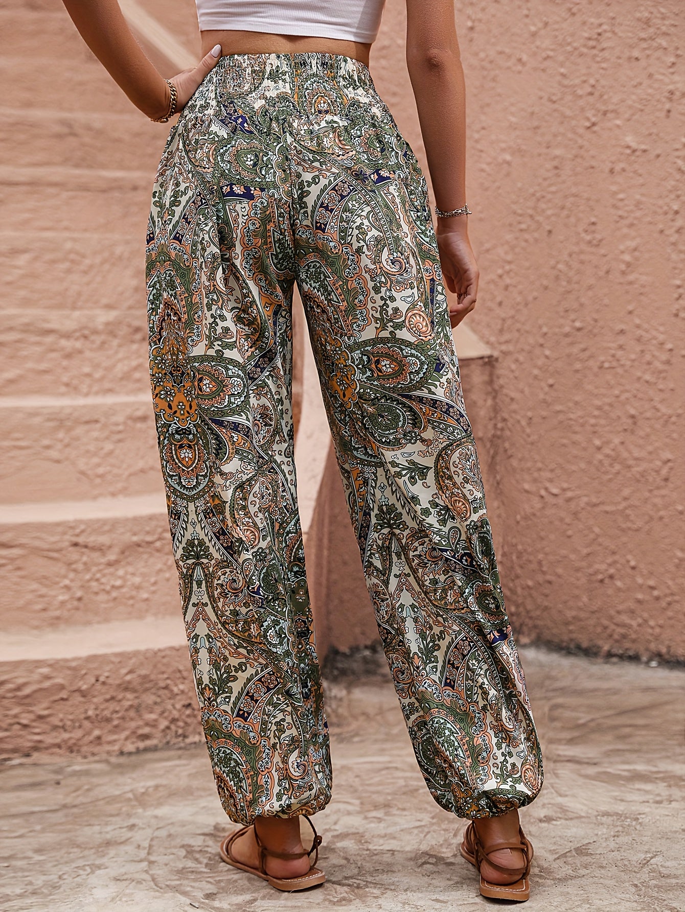  Boho Pants Women's Drawstring High Rise Jogger Trousers