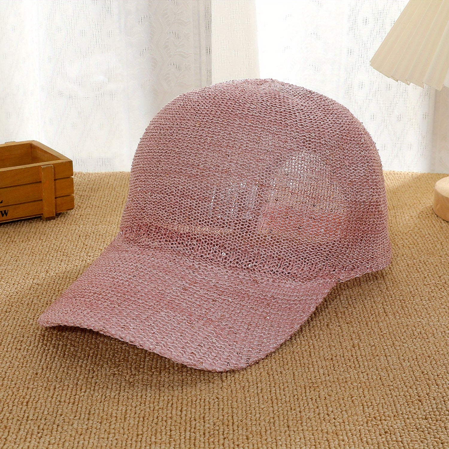Glitter Shinny Knitted Baseball Cap Solid Hollow Breathable Dad Hat