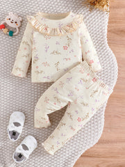 Toddler Girl Cherry Print 2 Piece Set Round Neck Long Sleeve & Trousers