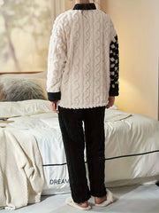 Cartoon Bear Pajama Set Long Sleeve Fuzzy Top & Pants