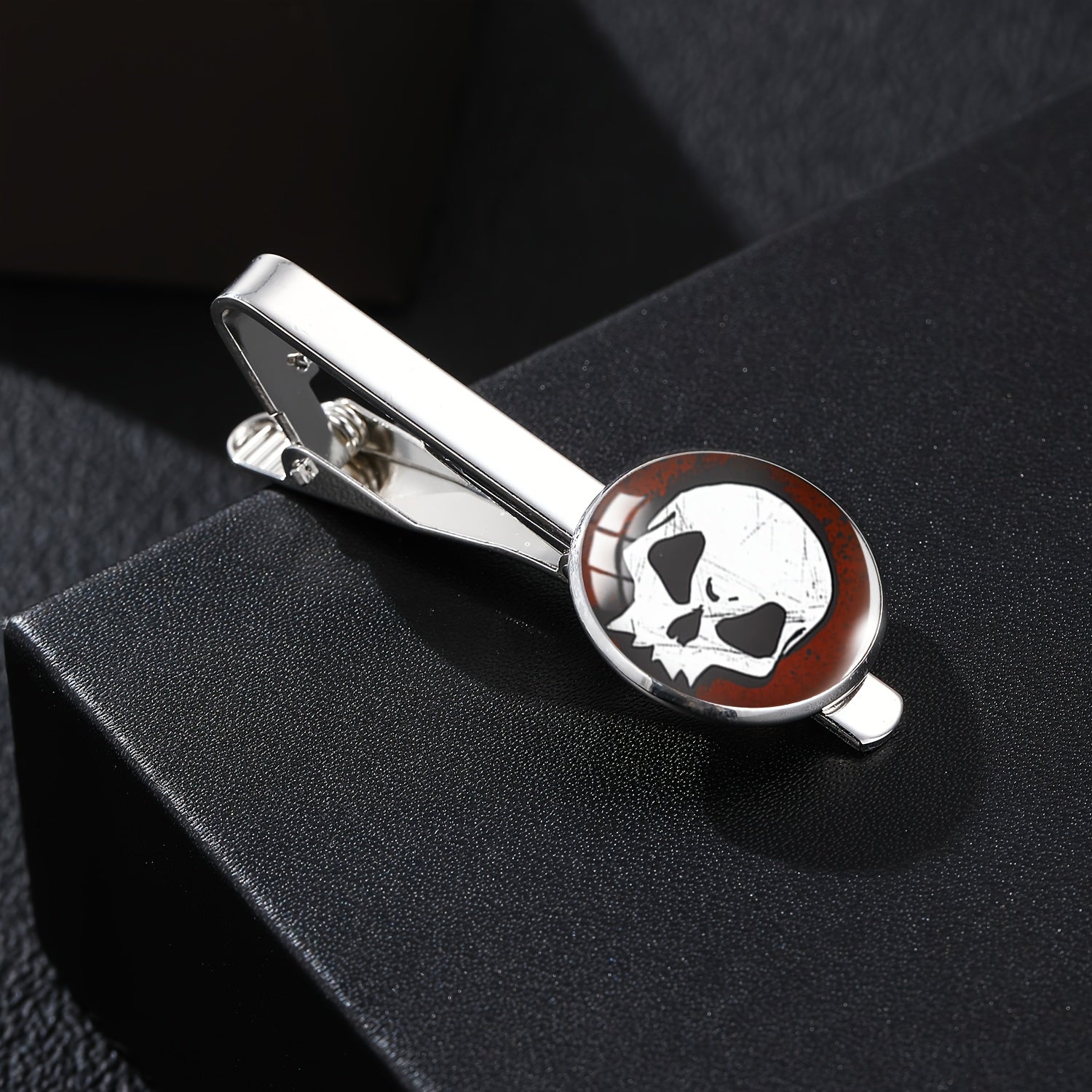 Vintage Skull Pattern Time Stone Men's Tie Clip
