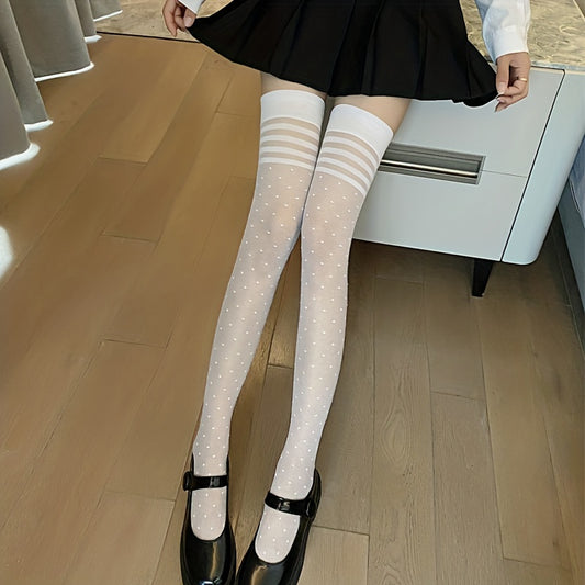 2 Pairs Striped Thigh High Polka Dot Over Knee Socks Women's Stockings