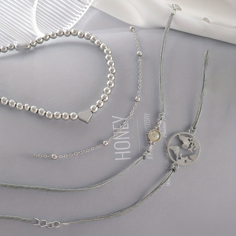 Bohemian Heart Golden Chain Bracelets Set 4pcs