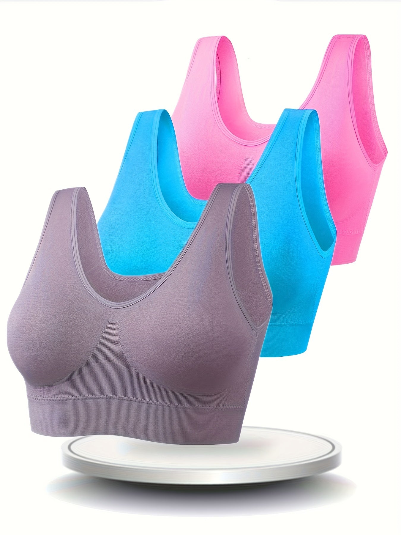 3pcs Wireless Sports Bras Comfy & Breathable Tank Bra