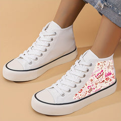 Love Print Flat Heighten Chunky Canvas Sneakers