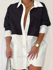  Colorblock Long Sleeve Shirt Dress