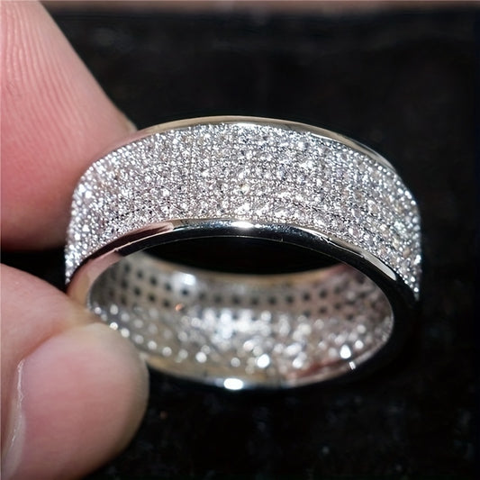 Men's Silver & Golden Zircon Ring - Round Inlaid