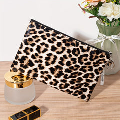 Leopard Print Cosmetic Bag Women Zipper Makeup Pouch Keychain Travel Organizer