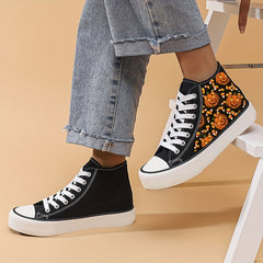 Scary Pumpkin Pattern High Top Canvas Sneakers