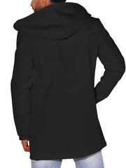 Men's Solid Button Hooded Jacket Thick Thermal Comfy Jacket