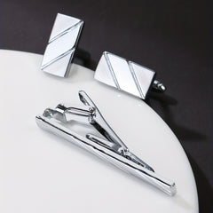 Glossy Laser Cutting Line Tie Clip Cufflinks Set