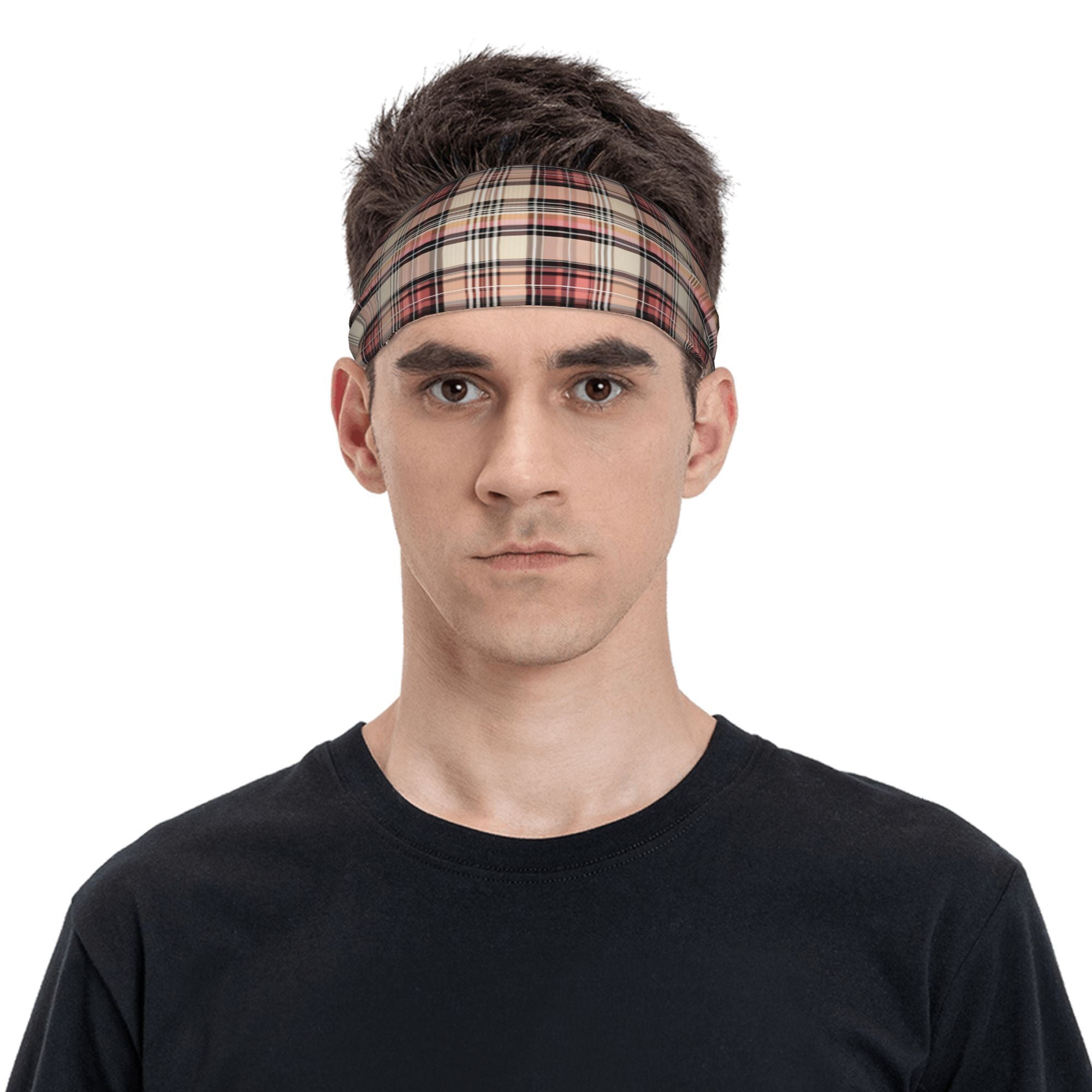 Vintage Plaid Headband Red Checkered Pattern Soft Elastic Fabric
