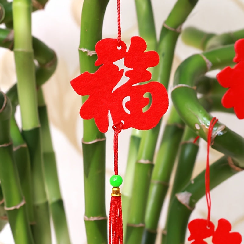 6pcs Spring Plush Red Lantern Hanging Decor Potted Plants Wall Hangings