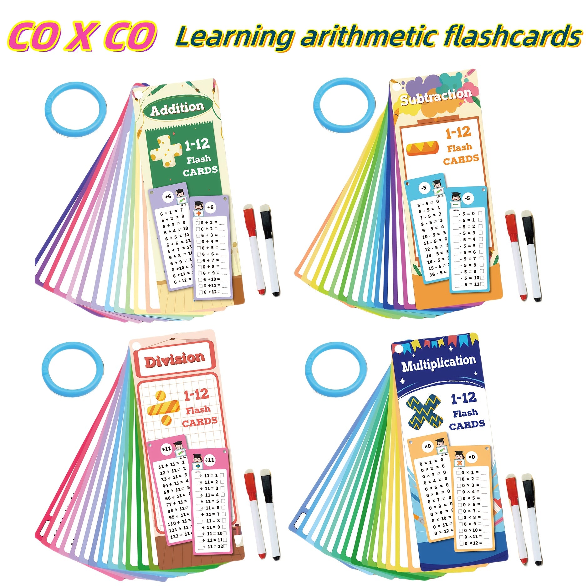 30pcs 1-12 Math Flashcards with Dry Erase Markers | Engaging Learning Tools