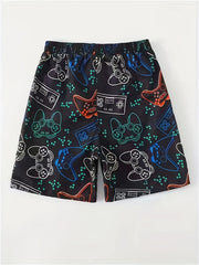 Boy's Dino Print Swim Trunks Elastic Waist Shorts for Summer Vacation