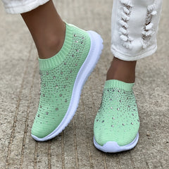 Women's Rhinestone Slip On Sport Shoes Breathable Low Top Sneakers