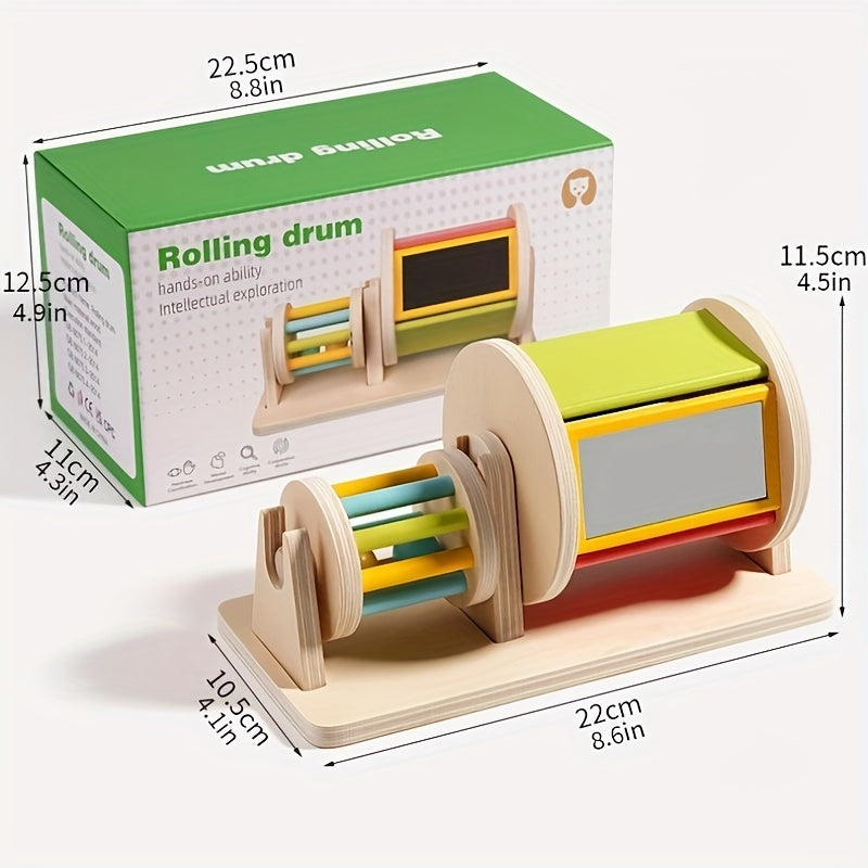 Wooden Textile Drum Toy for Recognition Sensory Focus Hand Eye Coordination