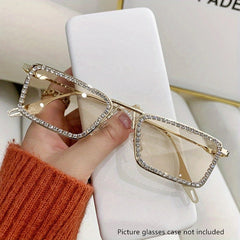 Rhinestone Decor Sunglasses Metal Frame UV400