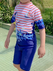 2pcs Boys Teen Shark Graphic Tshirt & Shorts Swimsuit For Summer Holiday