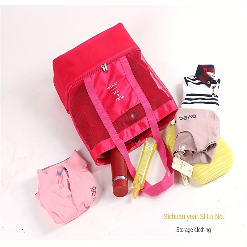 Large Capacity Zipper Shoulder Bag Transparent Top Handle Mesh Handbag