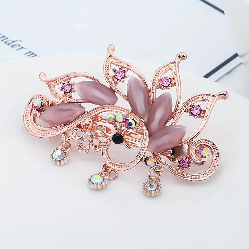 Peacock Rhinestone Hair Clip French Barrette Bun Maker Accessory