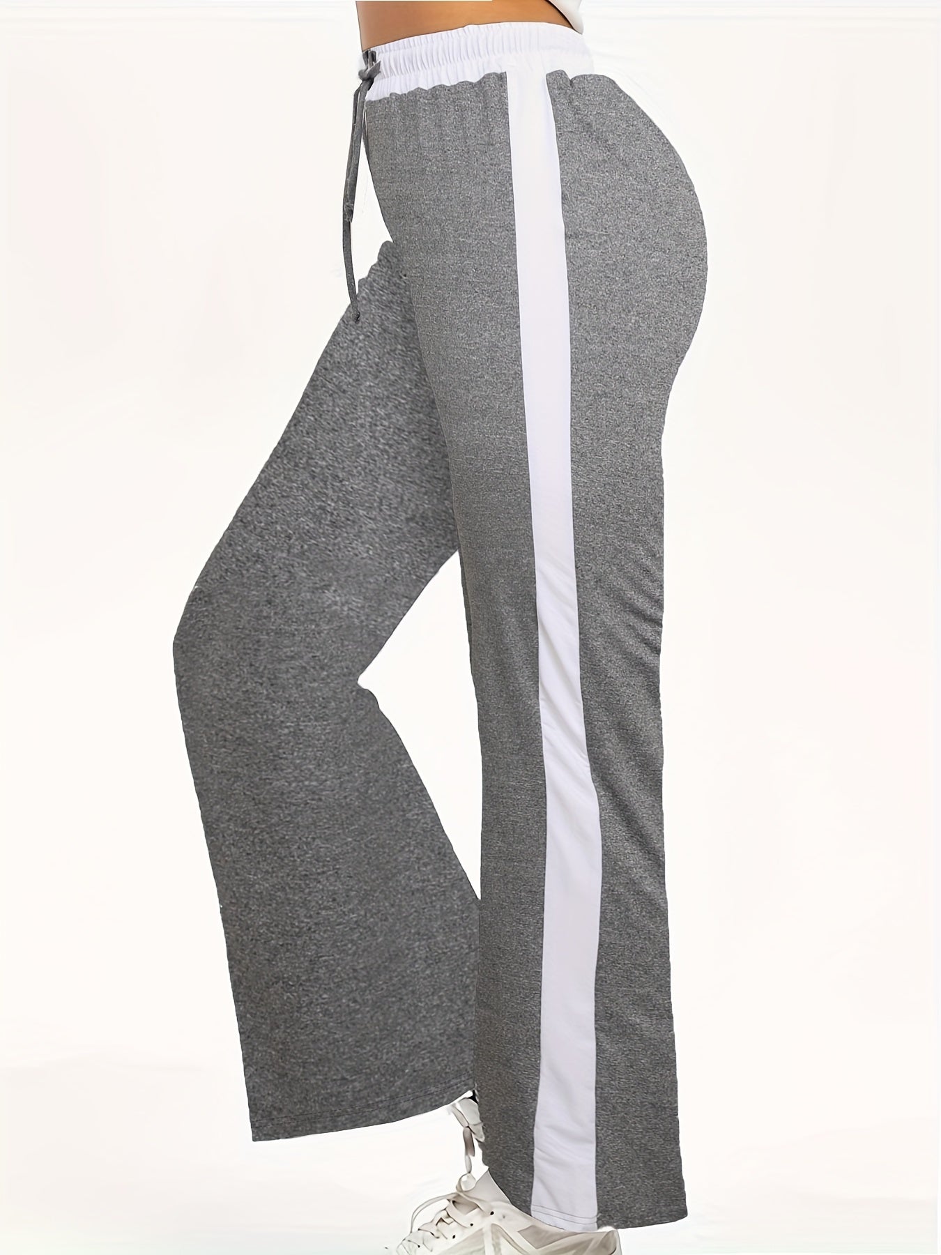 Women's Plus Colorblock High Rise Elastic Drawstring Flared Leg Trousers