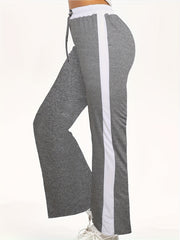 Women's Plus Colorblock High Rise Elastic Drawstring Flared Leg Trousers