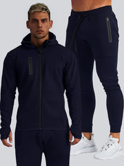 Men's 2 Piece Hooded Jacket & Drawstring Slim Sweatpants Set