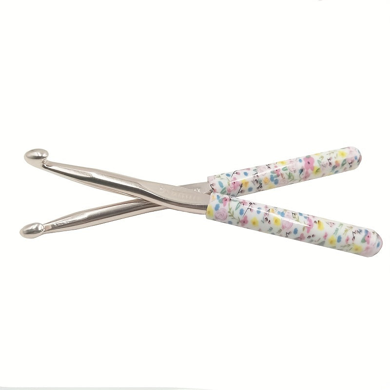 12pcs Aluminum Crochet Hooks Set with Floral Plastic Handle