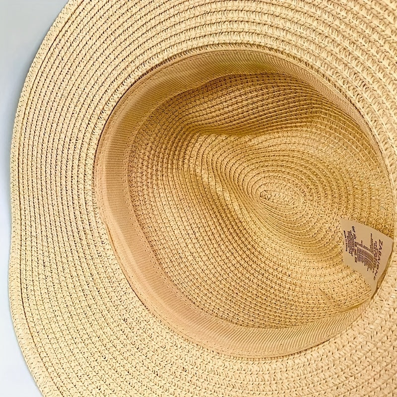 Men's Paper Straw Hat Elegant Flat Brim Sun Hat Beach Jazz Hat