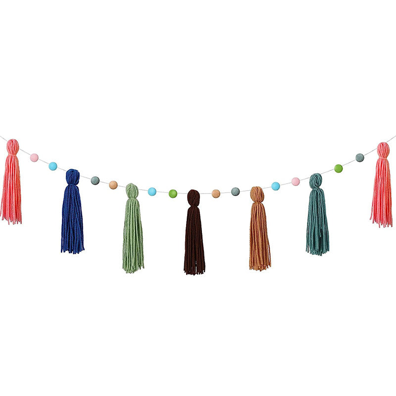 1pc Colorful Rainbow Tassel Garland Pompom Garland Bohemian Tassel Garland