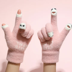 Soft Plush Fingerless Gloves Thick Knit Solid Short Touchscreen Gloves