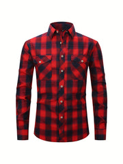Men's Plaid Print Button Up Long Sleeve Shirt