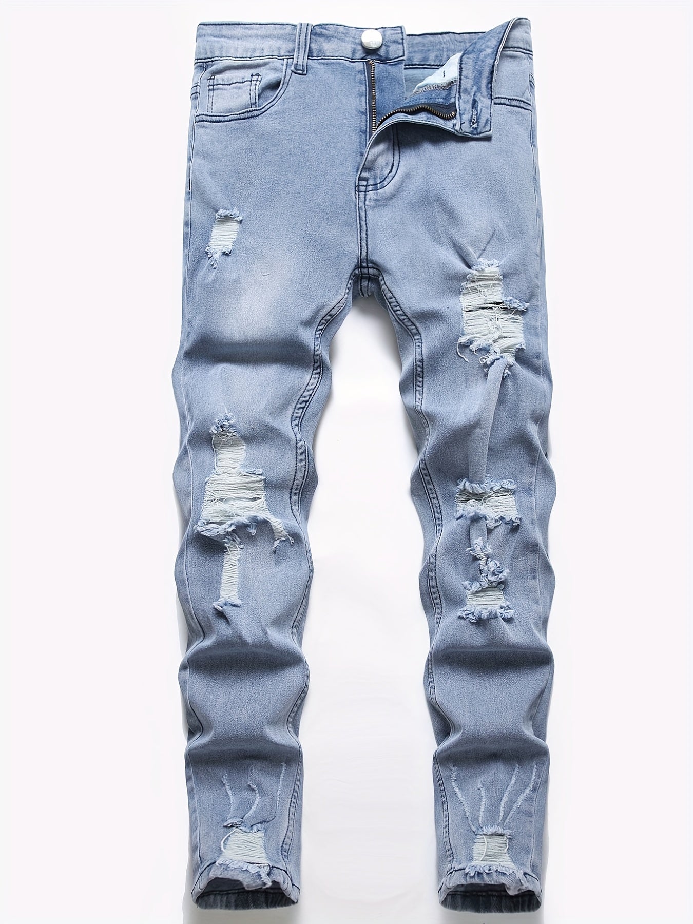 Men's Distressed Stretch Denim Pants Street Style