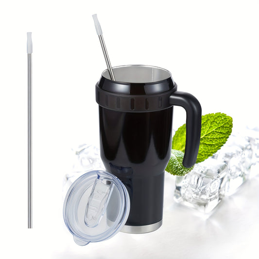40oz Insulation Cup With Handle And Straw Lid Stainless Steel