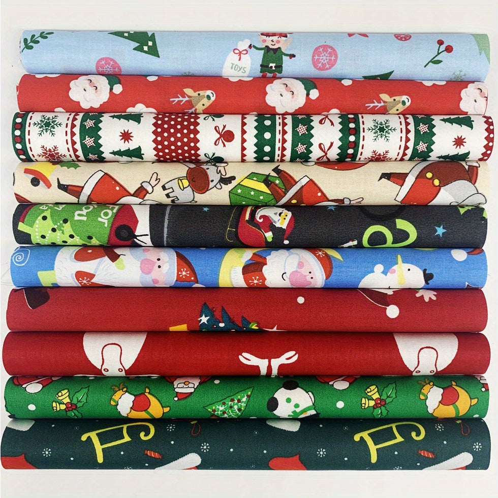 10pcs Christmas Cotton Fabric DIY Patchwork Sewing Materials 25x25cm