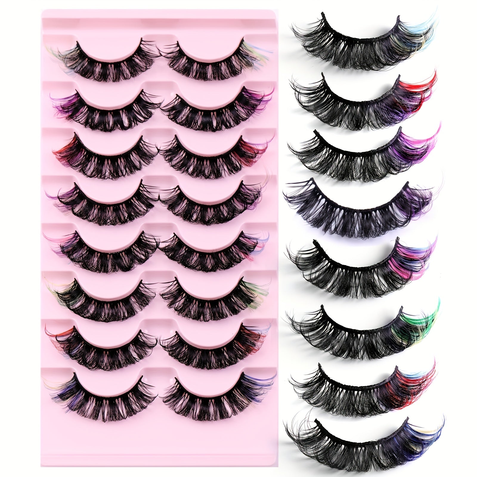 8 Pairs 6D Mink Colored D Curl Cat Eye Eyelashes for Halloween Party