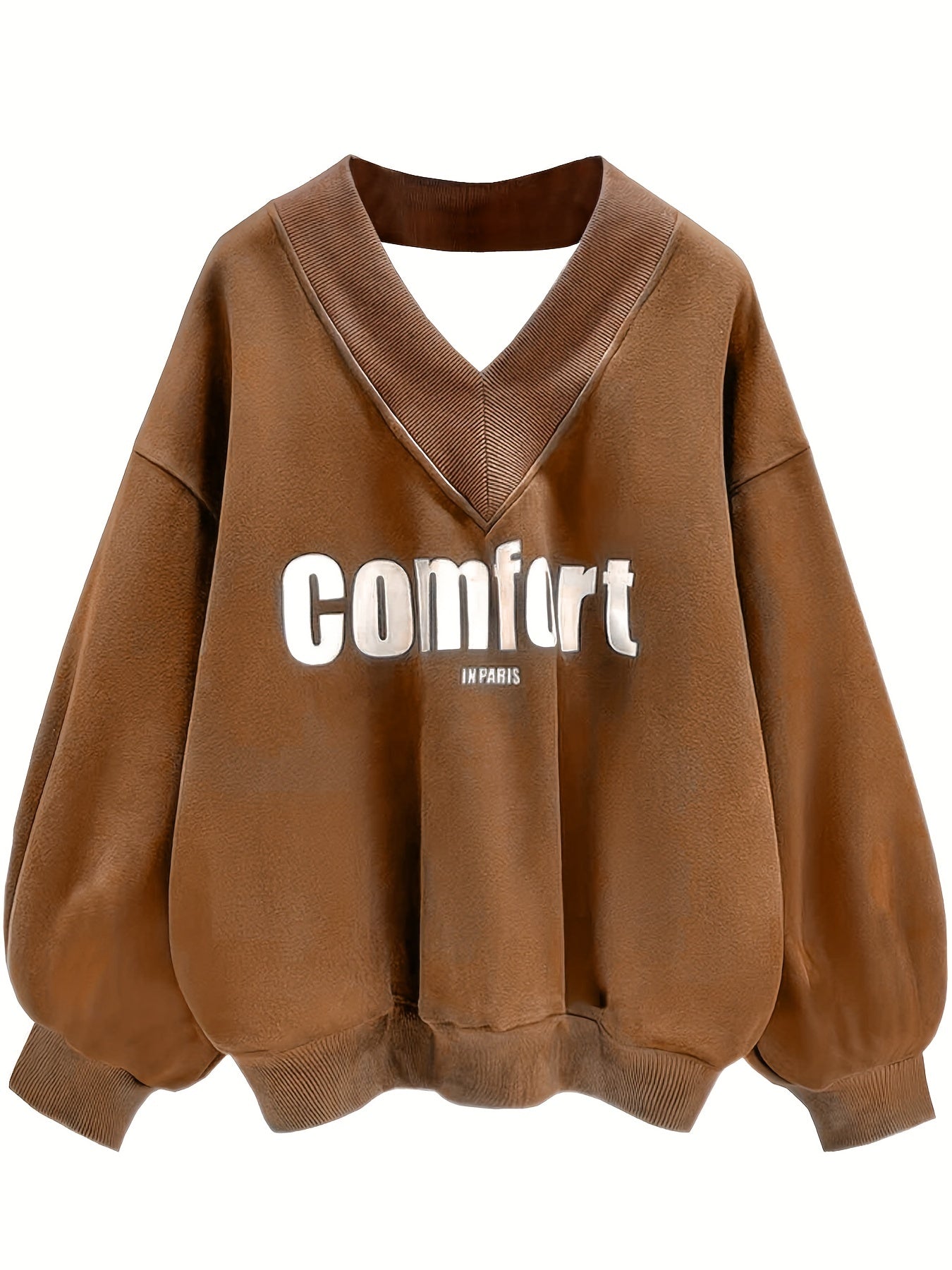 Letter Graphic Print V Neck Sweatshirt for Women