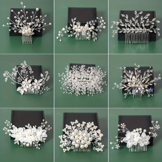 Faux Pearl Rhinestone Wedding Hair Comb Bridal Headdress